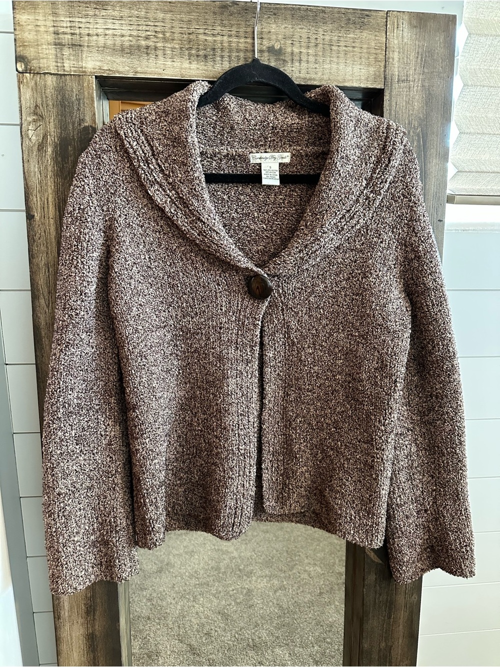 Cambridge Dry Goods Cardigan Sweater Small Brown Boucle One Button Oversized